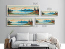 Tusikvoak Lake, Alaska Framed Canvas Print, Lake House Art, Midcentury Modern Decor, Pop Art, Travel Poster, Bedroom Wall Art