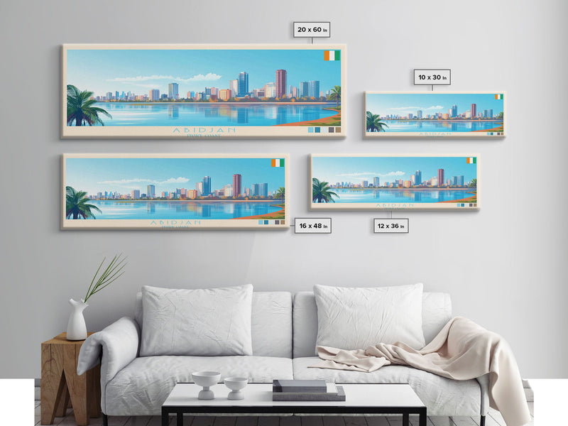 Abidjan, Ivory Coast Panoramic Travel Poster Canvas Print, Abidjan, Ivory Coast Painting, Ivory Coast Art, Abidjan Travel Art, Guest Room Painting