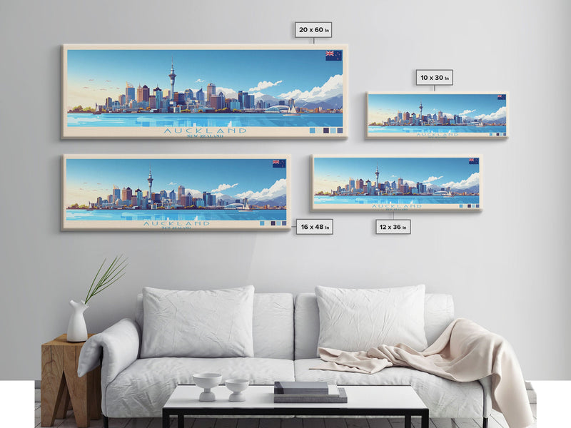 Auckland, New Zealand Panoramic Travel Poster Canvas Print, Auckland, New Zealand Painting, New Zealand Art, Auckland Travel Art, Guest Room Painting