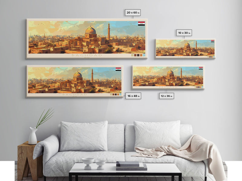 Baghdad, Iraq Panoramic Travel Poster Canvas Print, Baghdad, Iraq Painting, Iraq Art, Baghdad Panoramic Travel Art, Travel Painting