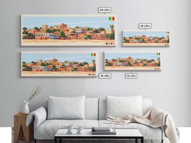 Bamako, Mali Travel Poster Panoramic Canvas Print, Bamako, Mali Painting, Mali Art, Bamako Travel Art, Guest Room Painting