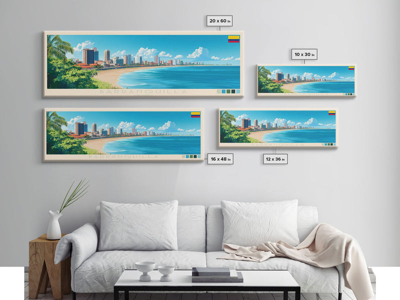 Barranquilla, Colombia Travel Poster Panoramic Canvas Print, Barranquilla, Colombia Painting, Colombia Art, Barranquilla Travel Art, Guest Room Painting