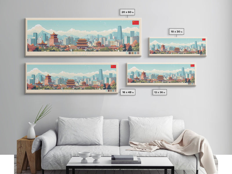 Beijing, China Panoramic Travel Poster Canvas Print, Beijing, China Painting, China Art, Beijing Travel Art, Guest Room Painting