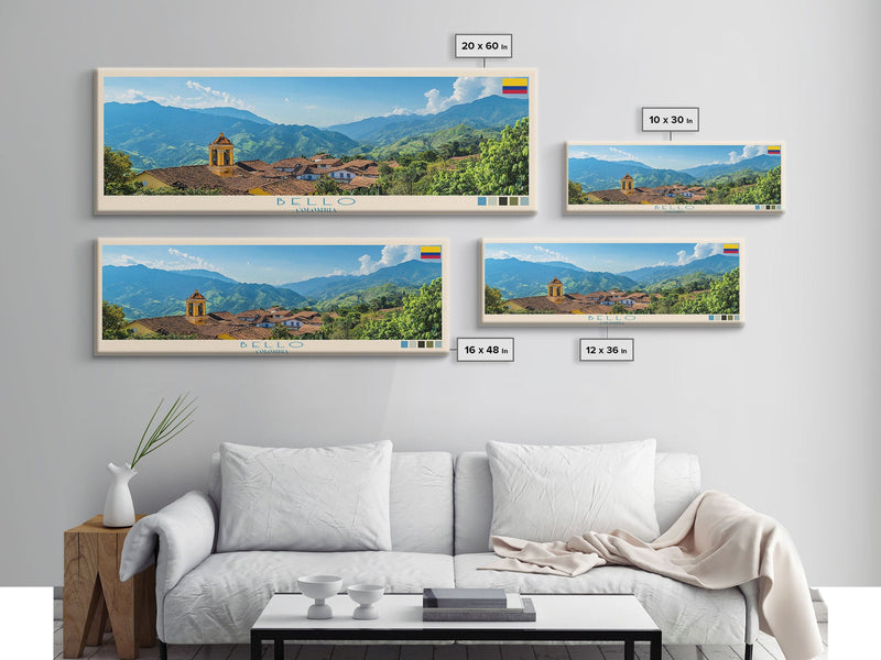 Bello, Colombia Panoramic Travel Poster Canvas Print, Bello, Colombia Painting, Colombia Art, Bello Panoramic Travel Art, Travel Painting