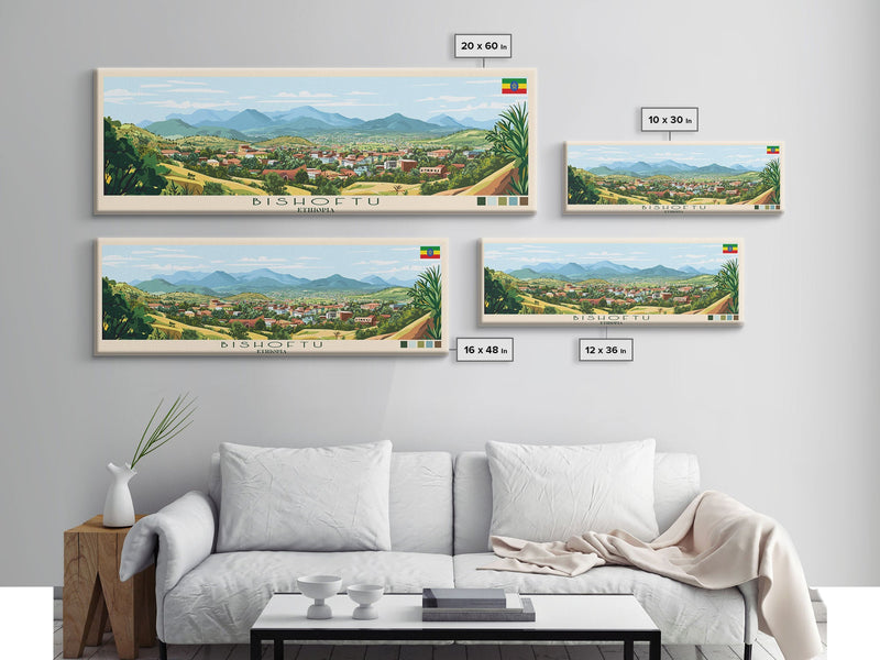 Bishoftu, Ethiopia Panoramic Travel Poster Canvas Print, Bishoftu, Ethiopia Painting, Ethiopia Art, Bishoftu Panoramic Travel Art, Travel Painting