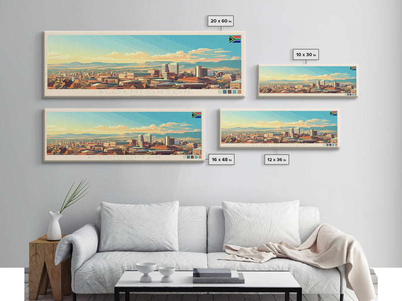 Bloemfontein, South Africa Panoramic Travel Poster Canvas Print, Bloemfontein, South Africa Painting, South Africa Art, Bloemfontein Panoramic Travel Art, Travel Painting