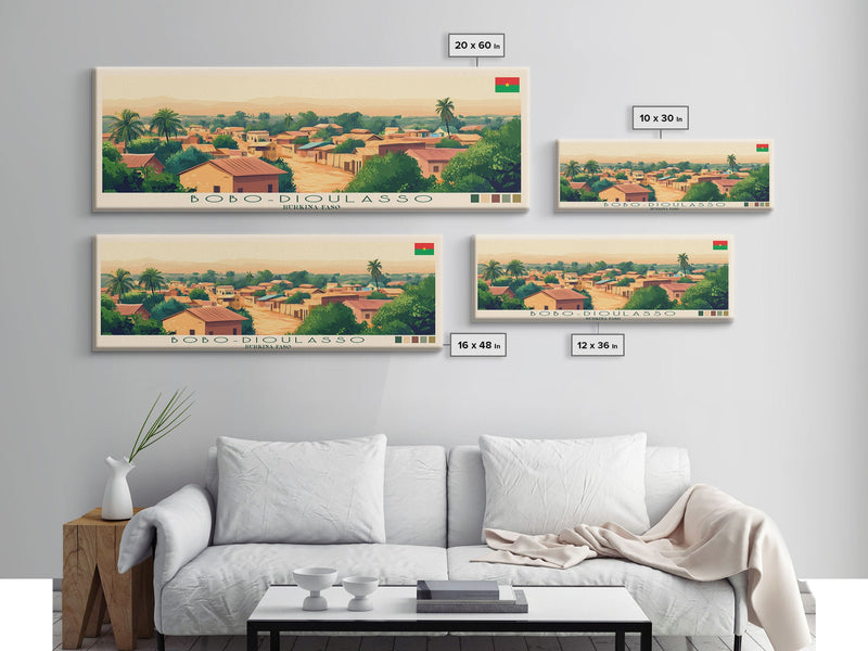 Bobo-Dioulasso, Burkina Faso Panoramic Travel Poster Canvas Print, Bobo-Dioulasso, Burkina Faso Painting, Burkina Faso Art, Bobo-Dioulasso Travel Art, Guest Room Painting