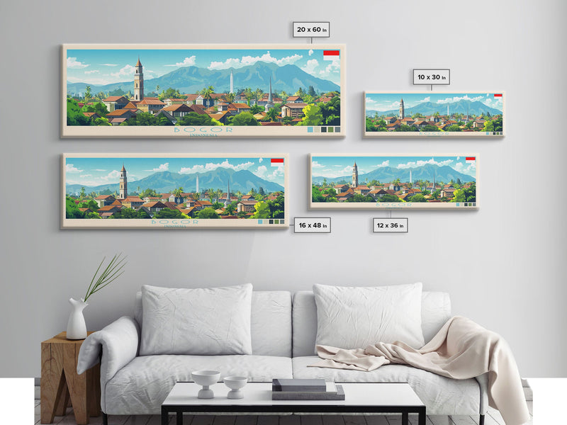 Bogor, Indonesia Panoramic Travel Poster Canvas Print, Bogor, Indonesia Painting, Indonesia Art, Bogor Travel Art, Living Room Painting