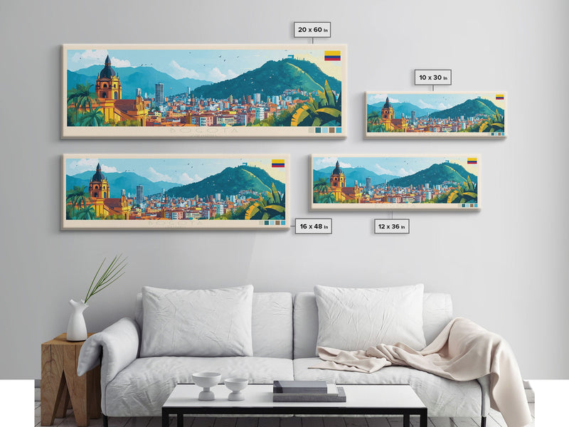 Bogota, Colombia Travel Poster Panoramic Canvas Print, Bogota, Colombia Painting, Colombia Art, Bogota Travel Art, Guest Room Painting