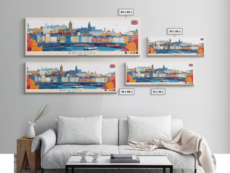 Bristol, England Panoramic Travel Poster Canvas Print, Bristol, England Painting, England Art, Bristol Panoramic Travel Art, Travel Painting