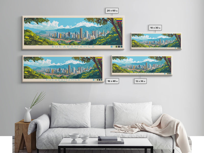 Bucaramanga, Colombia Panoramic Travel Poster Canvas Print, Bucaramanga, Colombia Painting, Colombia Art, Bucaramanga Travel Art, Guest Room Painting