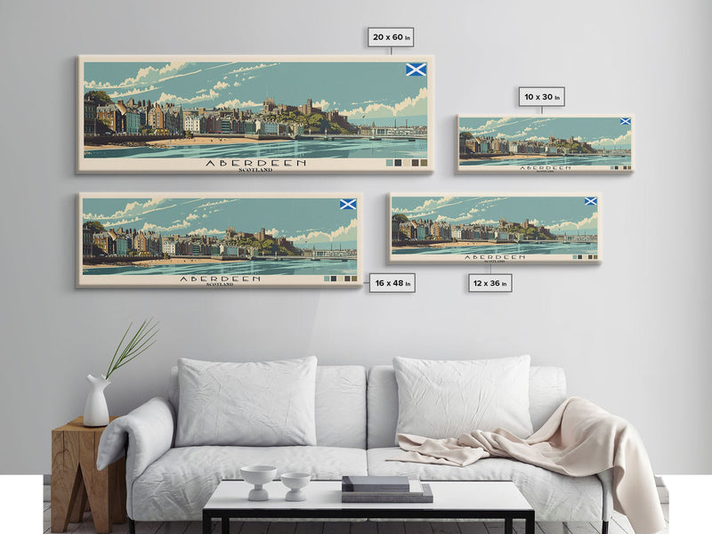 Aberdeen, Scotland Panoramic Canvas Print, Aberdeen, Scotland Painting, Scotland Art, Aberdeen Travel Poster, Travel Art, Vacation Gift