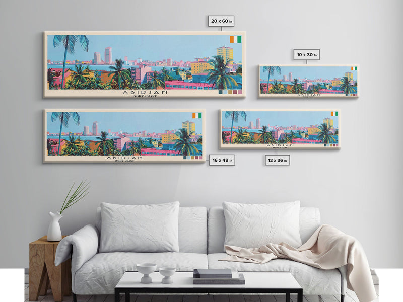 Abidjan, Ivory Coast Panoramic Canvas Print, Abidjan, Ivory Coast Painting, Ivory Coast Art, Abidjan Travel Poster, Travel Art, Living Room Painting