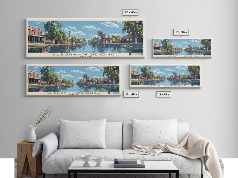 Alburyâ€“Wodonga, Australia Panoramic Canvas Print, Alburyâ€“Wodonga, Australia Painting, Australia Art, Alburyâ€“Wodonga Travel Poster, Travel Art, Housewarming Gift