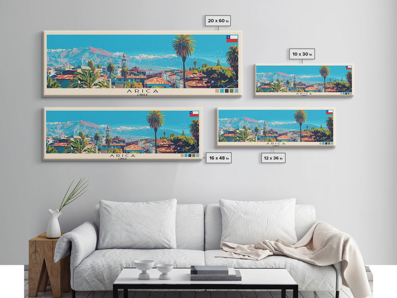 Arica, Chile Panoramic Canvas Print, Arica, Chile Painting, Chile Art, Arica Travel Poster, Travel Art, Guest Room Painting