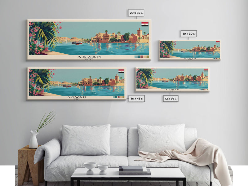 Aswan, Egypt Panoramic Canvas Print, Aswan, Egypt Painting, Egypt Art, Aswan Travel Poster, Travel Art, Housewarming Gift