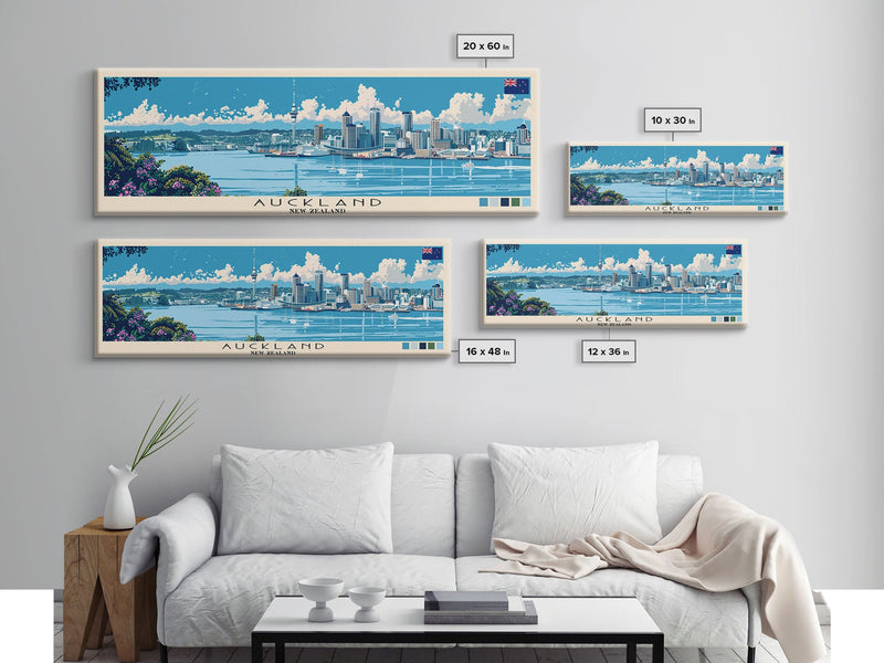 Auckland, New Zealand Panoramic Canvas Print, Auckland, New Zealand Painting, New Zealand Art, Auckland Travel Poster, Travel Art, Vacation Gift