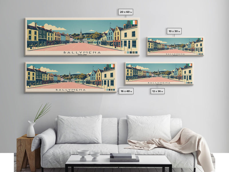 Ballymena, Ireland Panoramic Canvas Print, Ballymena, Ireland Painting, Ireland Art, Ballymena Travel Poster, Travel Art, Guest Room Painting