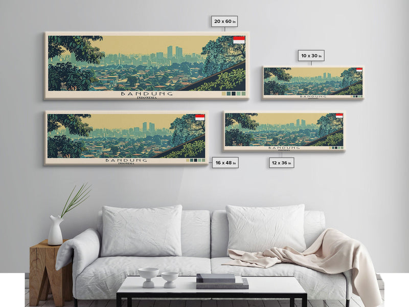 Bandung, Indonesia Panoramic Canvas Print, Bandung, Indonesia Painting, Indonesia Art, Bandung Travel Poster, Travel Art, Housewarming Gift