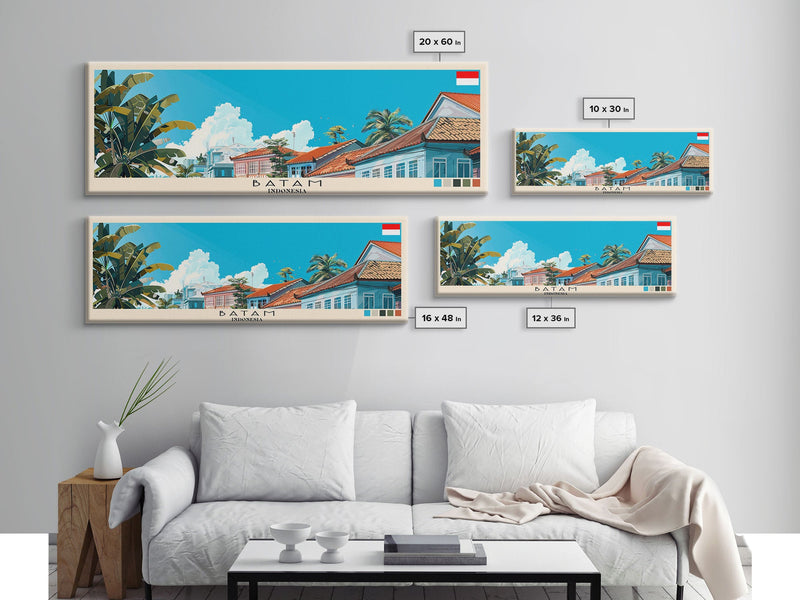 Batam, Indonesia Panoramic Canvas Print, Batam, Indonesia Painting, Indonesia Art, Batam Travel Poster, Travel Art, Vacation Gift