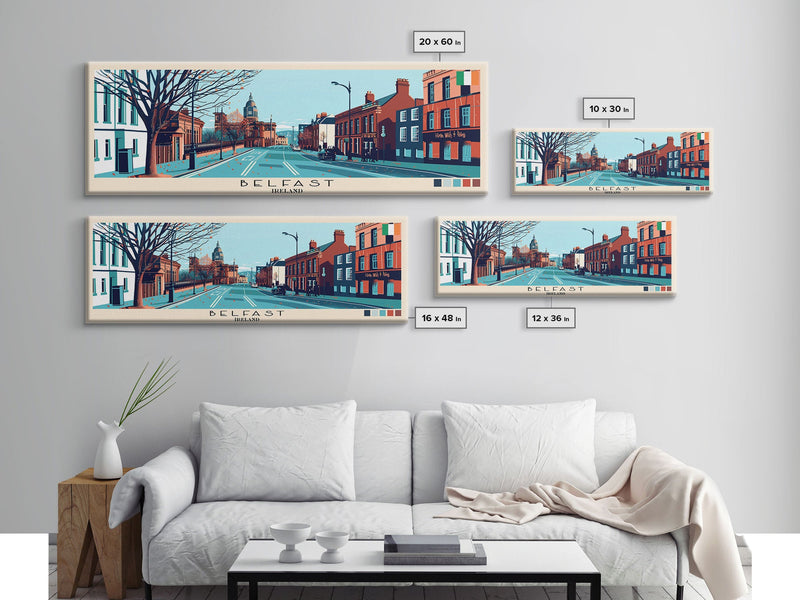 Belfast, Ireland Panoramic Canvas Print, Belfast, Ireland Painting, Ireland Art, Belfast Travel Poster, Travel Art, Vacation Gift