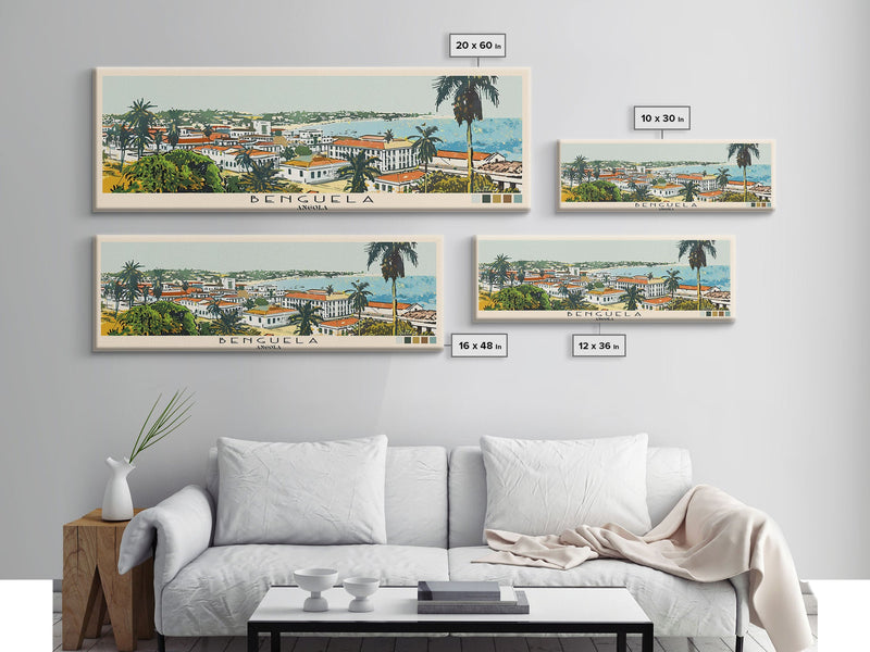 Benguela, Angola Panoramic Canvas Print, Benguela, Angola Painting, Angola Art, Benguela Travel Poster, Travel Art, Vacation Gift