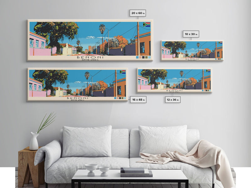 Benoni, South Africa Panoramic Canvas Print, Benoni, South Africa Painting, South Africa Art, Benoni Travel Poster, Travel Art, Housewarming Gift