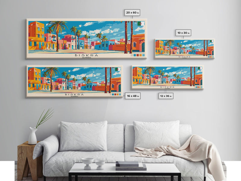 Biskra, Algeria Panoramic Canvas Print, Biskra, Algeria Painting, Algeria Art, Biskra Travel Poster, Travel Art, Living Room Painting