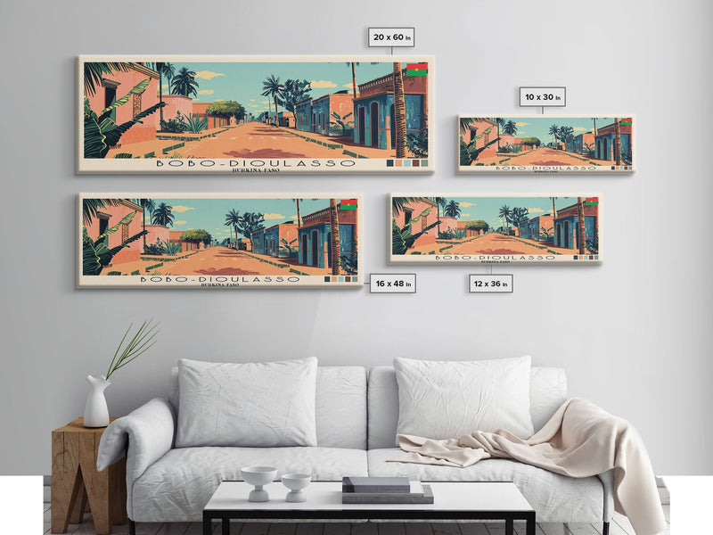 Bobo-Dioulasso, Burkina Faso Panoramic Canvas Print, Bobo-Dioulasso, Burkina Faso Painting, Burkina Faso Art, Bobo-Dioulasso Travel Poster, Travel Art, Guest Room Painting