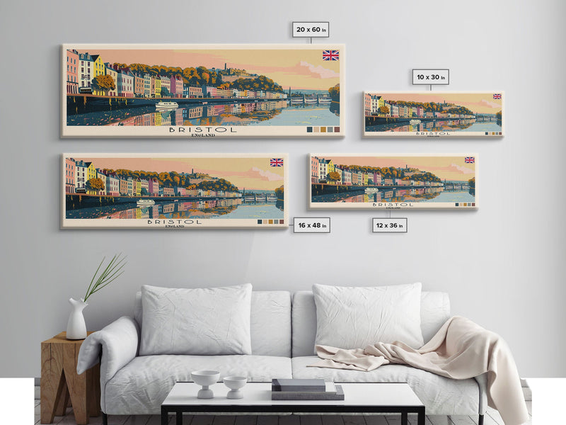 Bristol, England Panoramic Canvas Print, Bristol, England Painting, England Art, Bristol Travel Poster, Travel Art, Housewarming Gift