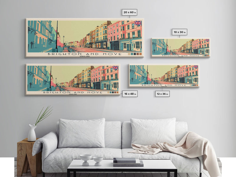 Brighton and Hove, England Panoramic Canvas Print, Brighton and Hove, England Painting, England Art, Brighton and Hove Travel Poster, Travel Art, Vacation Gift