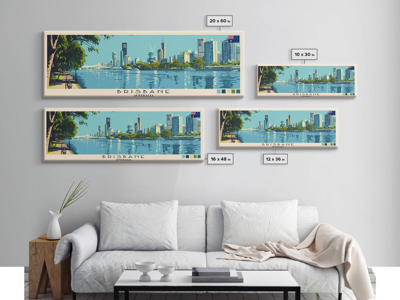 Brisbane, Australia Panoramic Canvas Print, Brisbane, Australia Painting, Australia Art, Brisbane Travel Poster, Travel Art, Living Room Painting