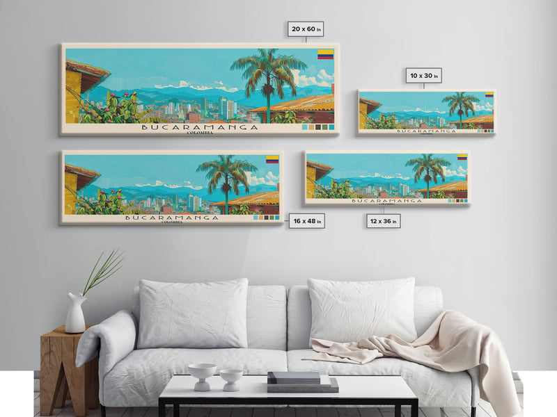 Bucaramanga, Colombia Panoramic Canvas Print, Bucaramanga, Colombia Painting, Colombia Art, Bucaramanga Travel Poster, Travel Art, Guest Room Painting