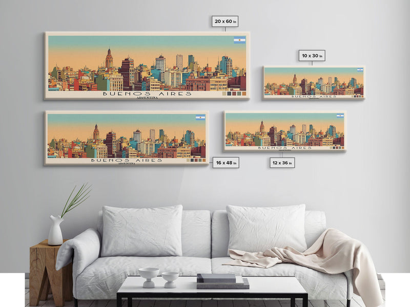 Buenos Aires, Argentina Panoramic Canvas Print, Buenos Aires, Argentina Painting, Argentina Art, Buenos Aires Travel Poster, Travel Art, Guest Room Painting