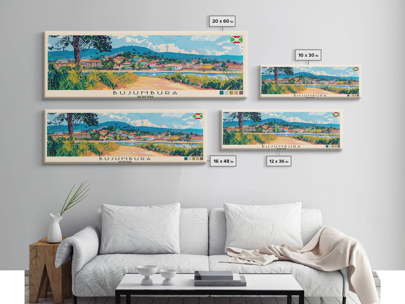 Bujumbura, Burundi Panoramic Canvas Print, Bujumbura, Burundi Painting, Burundi Art, Bujumbura Travel Poster, Travel Art, Vacation Gift