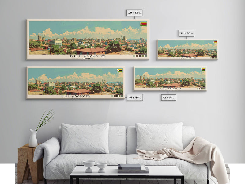 Bulawayo, Zimbabwe Panoramic Canvas Print, Bulawayo, Zimbabwe Painting, Zimbabwe Art, Bulawayo Travel Poster, Travel Art, Housewarming Gift