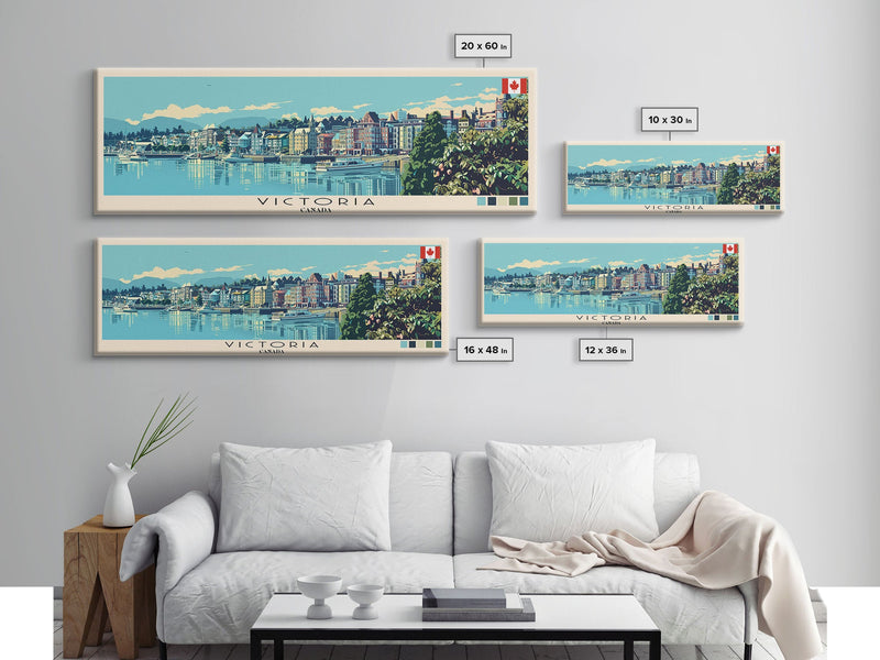 Victoria, Canada Panoramic Canvas Print, Victoria, Canada Painting, Canada Art, Victoria Travel Poster, Travel Art, Guest Room Painting