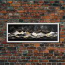 Black & Gold Mountain Landscape Painting, Framed Canvas Print, Panoramic Art, Extra Wide Art, Center Piece Decor, Above Fireplace or Sofa