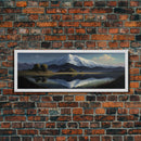 Contemporary Mountain Oil Painting Framed Canvas Print | Huge Wall Decor | Panoramic Nature / Landscape Painting | Wood Frame Art