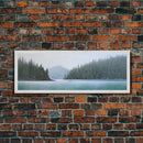 Watercolor Landscape Wall Art Print, Lake, Pine Trees, Mountain, Fishing Boat, Large Canvas Art Print, Panoramic, Wall Art, Canvas Print