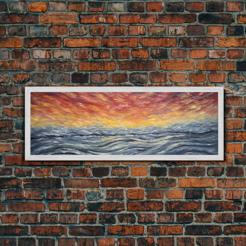 Abstract Sea Horizon Wall Art, Vibrant Abstract, Framed Print Art, Sunset, Ocean, Textured Abstract Panoramic, Wall Art, Canvas Print