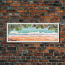 Beach Shore Art Canvas Print, Green Leaves, Canvas Beach Wall Art, Ocean Waves, Beach Sand Wall Art, Panoramic, Wall Art, Canvas Print