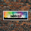 Large Abstract Art Print, Colorful Watercolor Sky, Silhouette Trees, Tie Die Sky, Framed Canvas Print, Panoramic, Wall Art, Canvas Print