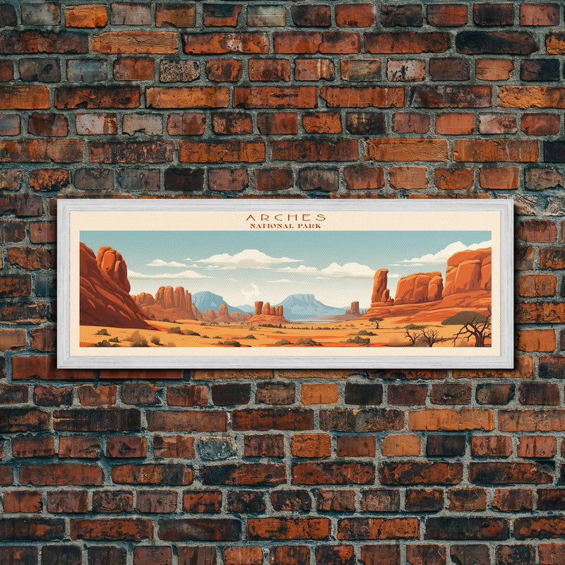 Arches National Park, Panoramic Utah Travel Art, National Park Print, Minimalist Travel Art, Midcentury Modern Style Landscape