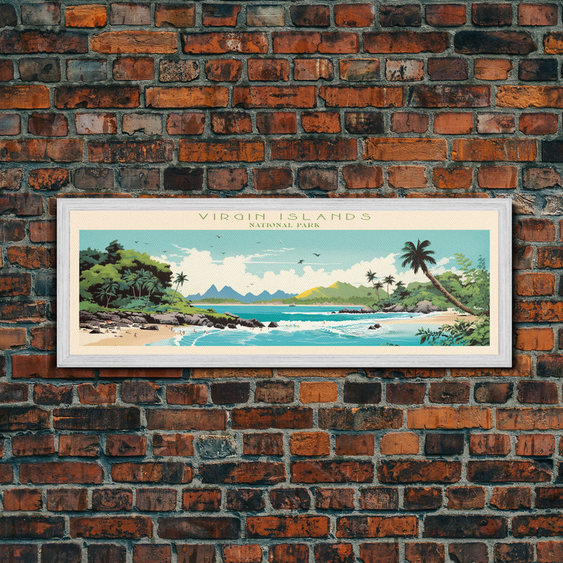 Virgin Islands National Park Panoramic St. John Travel Art, National Park Print, Minimalist Travel Art, Midcentury Modern Style Landscape