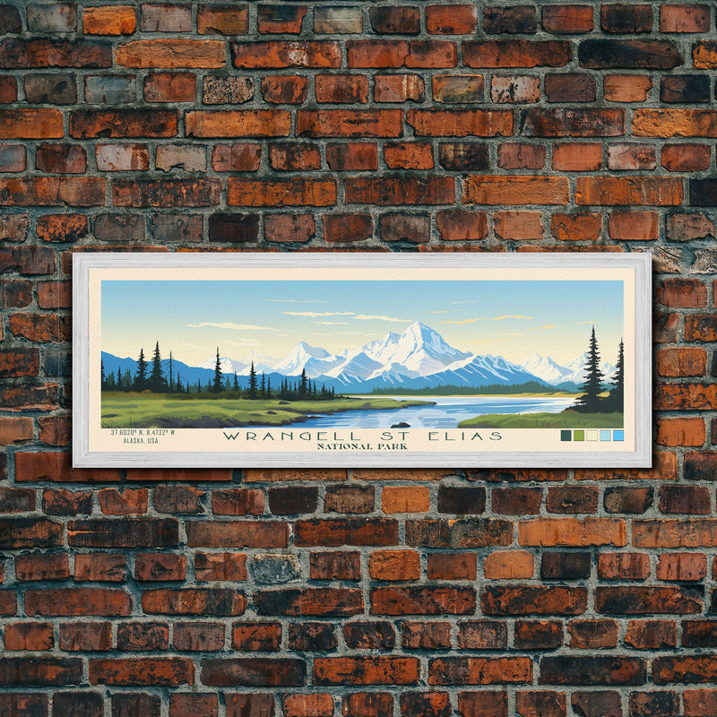 Wrangell St. Elias National Park Panoramic Alaska Travel Art, National Park Print, Minimalist Travel Art, Midcentury Modern Style Landscape