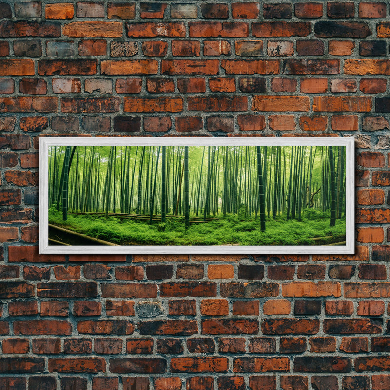 Beautiful Photographic Panoramic of Arashiyama Bamboo Grove Kyoto Japan, Framed Canvas Print, Landscape Photography, Landmark Art