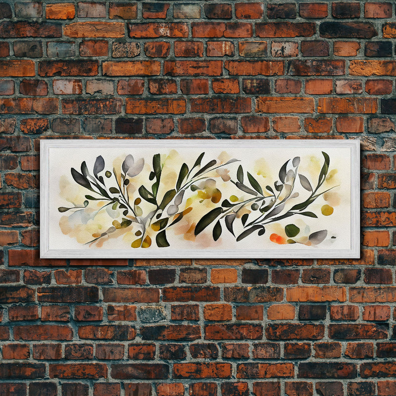 Apple Tree Leaves Wall Art, Ready To Hang Canvas Print, Panoramic Art, Floral Arrangement Wall Decor