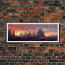 Cyberpunk City, Night City Watercolor, Ready To Hang Canvas Print, Panoramic, Videogame Concept Art, Watercolor Painting Of a Cyberpunk City