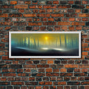 Foggy Forest, UFO Sighting, Ready To Hang Canvas Print, Panoramic Art, Scifi Wall Art
